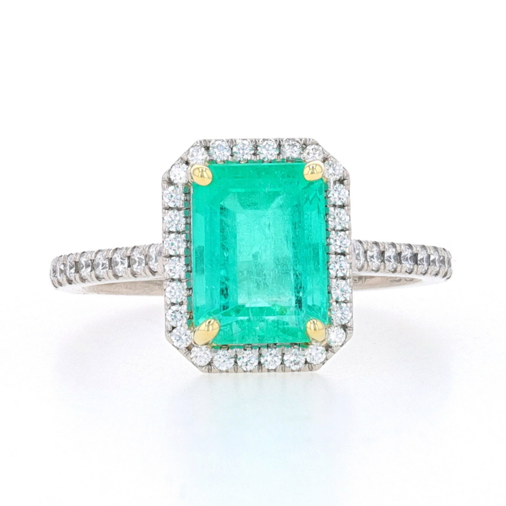 Platinum Emerald & Diamond Halo Ring - 18k Emerald Cut 2.34ctw GIA